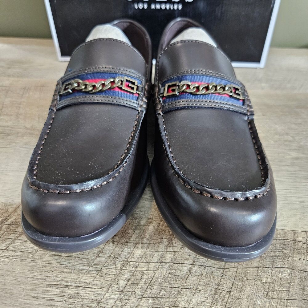 New With Box Guess Los Angeles Mens Size 9.5 Camox Moc Toe Loafers Dark Brown - Picture 2 of 12